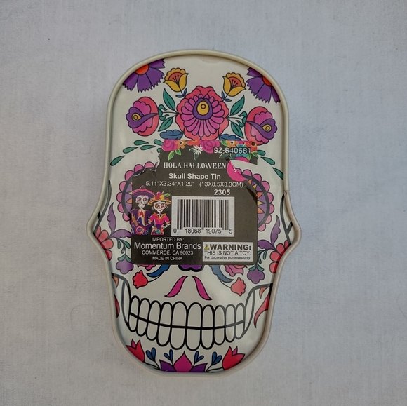 Skull Shaped Tin Sugar Skull Box Storage Jewelry Gift Container Day of the Dead - Picture 6 of 9